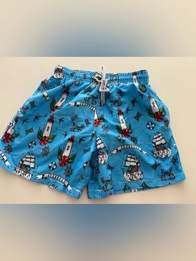 Vilebrequin Bright Turquoise Nautical Print Swim Trunks st tropez rare print
